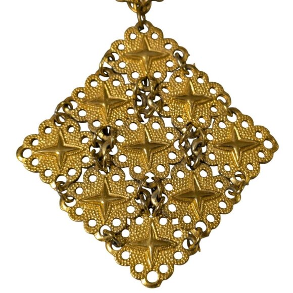 Vintage D'orlan Gold-Tone Necklace With Raised Star Pendant & Twisted Chain - Picture 2 of 7